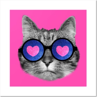 Cat with heart glasses Posters and Art